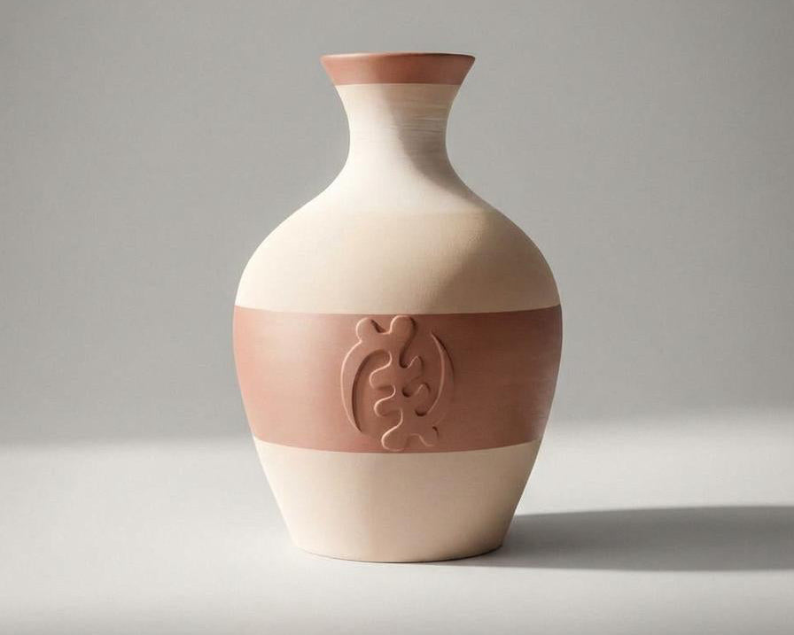 Wooden vase with a textured design on a gray background